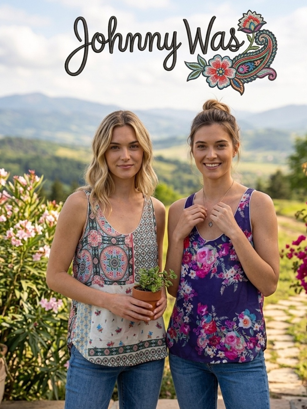 Johnny Was Reversible Floral Purple and Boho Patchwork Scoop Neck Tank Top - Picture 1 of 3